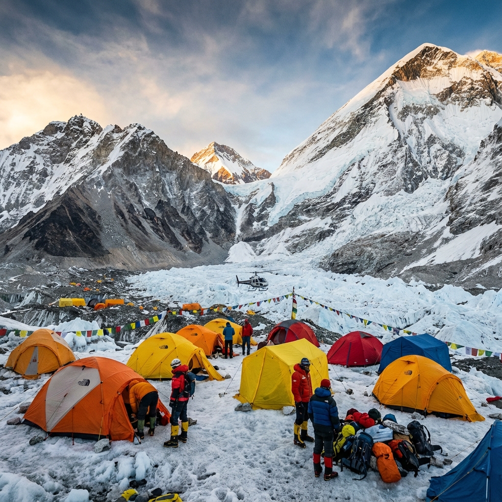 Expedition base camp on glacier