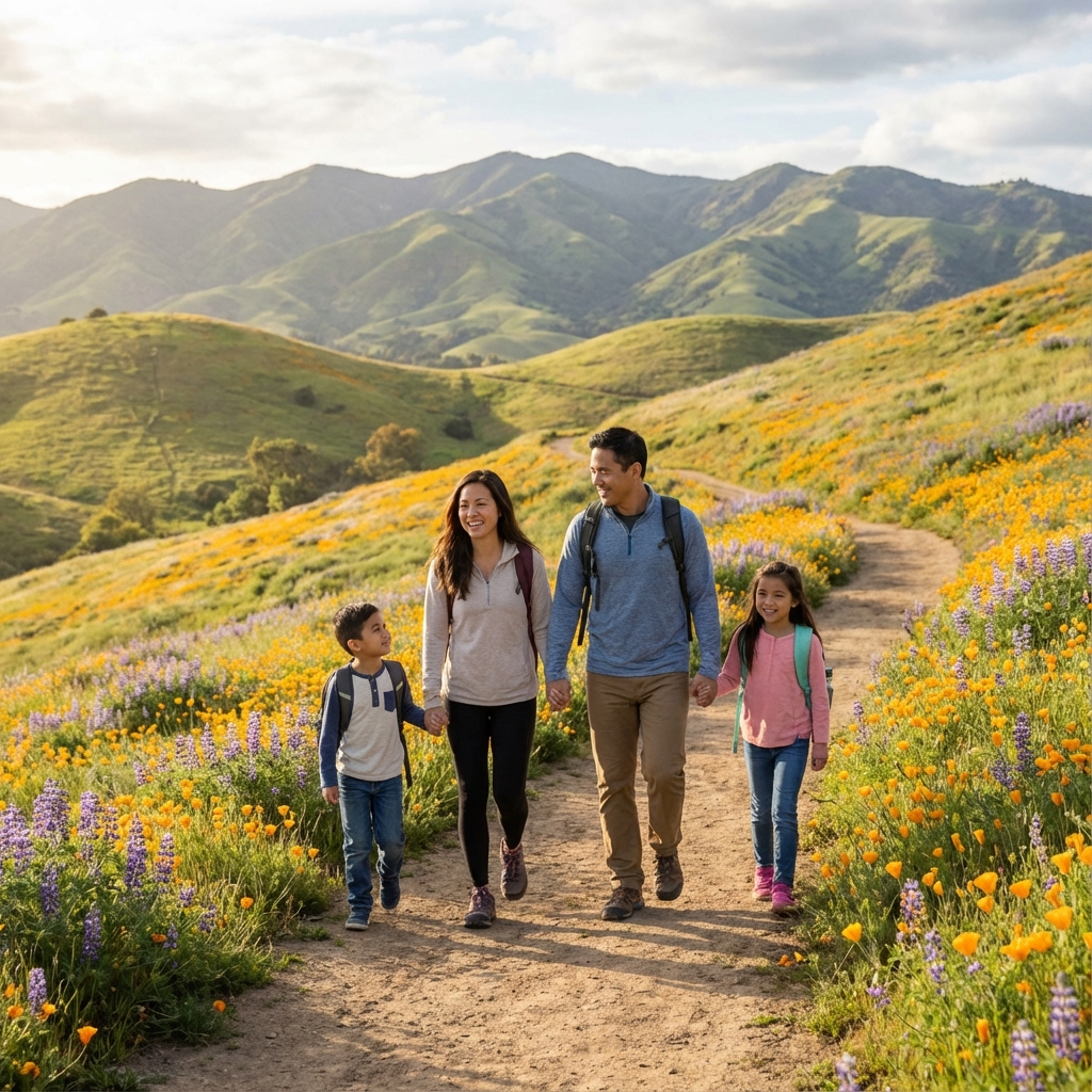 Family hiking on a scenic trail